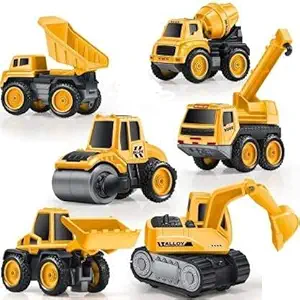 Blastooz Die Cast Set of 6 Unbreakable Friction Powered Pull Back construction set Truck Engineering Construction Vehicles set of 6 Toys for Kids