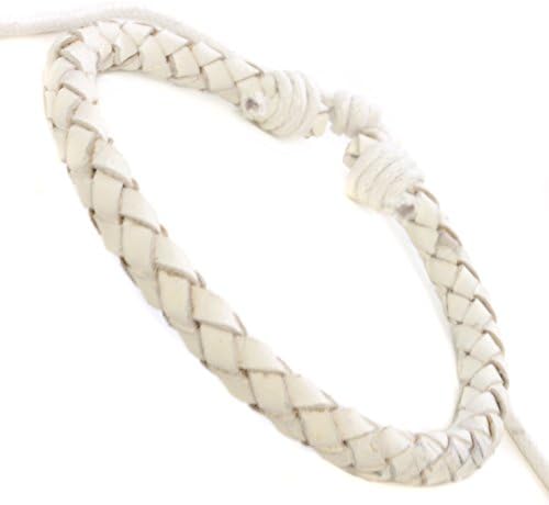 Genuine Leather Braided Rope Style White Adjustable Design Unisex Whirlybird Fantastic Fashionable Trendy Bracelet Band perfect for the Beach Summer Music Festival New