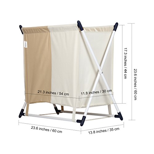 LANGRIA Wäschesammler Faltbare Wäschekorb mit 2 Poly-Baumwollmischung und abnehmbarem Beutel, Metall-X-Rahmen, für Wäsche Lagerung und Organisation, Beige und Khaki - 6