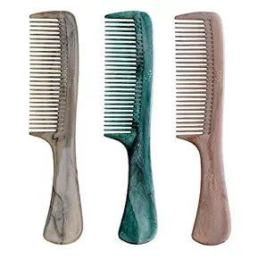 LILY Mens/Womens Grooming Marble Handle Hair Combs, Pack of 3