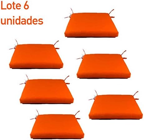 Pack of 6 standard orange colour seat cushions for outdoor use | Size: 44x44x5 cm | Water-repellent | Removable cover | Free shipping