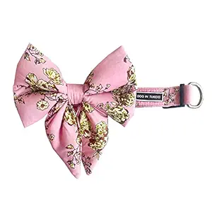 That Dog In Tuxedo Japanese Garden Dog Bow Tie - Floral Dog Bowtie Festive Accessories for Dogs with Adjustable Dog Collar (Pink, Size XL)