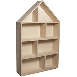 Rayher 6261100 étagère murale en bois forme maison 30 x 50 x 8 cm €“ etagere de 8 compartiments à décorer €“ etagere en bois à suspendre idéal pour créer des rangements personnalisés
