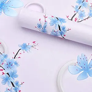 Wolpin Wall Stickers DIY Wallpaper (45 x 500 cm) Flowers and 3D Circles Self Adhesive Decals for Hall, Girls Room PVC Vinyl, Blue