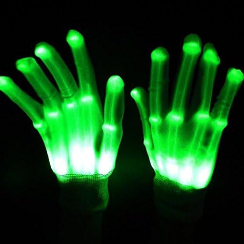 LED Lighting Gloves, Milota Light-Up Colorful Finger Lights 6 Modes Flashing Rave Gloves for Halloween Costume, Birthday, EDM, Disco, Dubstep Party and Christmas Gift (Green)