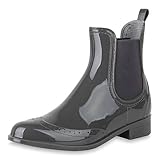  SCARPE VITA Damen Stiefeletten Gummistiefel Lack Regenstiefel Outdoor Boots 169516 Grau Leicht Gefüttert 37