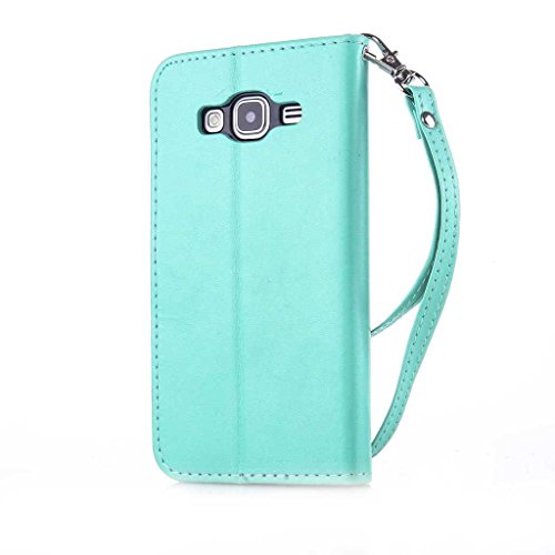 Galaxy J3 2016 Hülle Ledertasche [mit Frei Hartglas Displayschutzfolie], KKEIKO® Schutzhülle PU Leder Tasche Hülle Case für Samsung Galaxy J3 2016, Wickelfalz Handyhülle mit Bändselloch Standfunktion Karteneinschub und Magnetverschluss, Kratzfeste Lederhülle Flip Wallet (Schmetterling #1) - 3