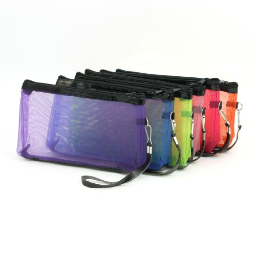 Sourcingmap Mesh Design Zipper Ladies Make Up Bag, Multi Colour - 6 Piece