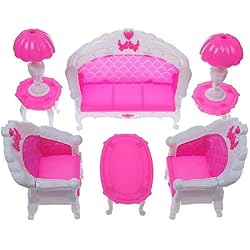 fat-catz-copy-catz Ensemble Mobilier Salon Rose pour Poupée Mannequin Taille Barbie Sindy Divan Chaises Tables et Lampes