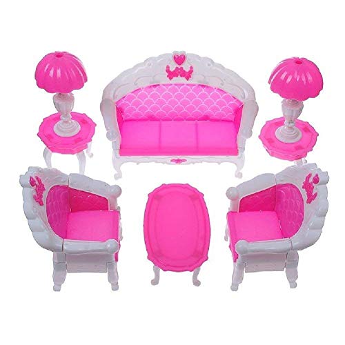 fat-catz-copy-catz Ensemble Mobilier Salon Rose pour Poupée Mannequin Taille Barbie Sindy Divan Chaises Tables et Lampes
