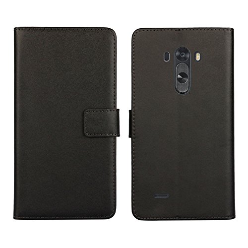Ambaiyi Flip Funda de Cuero Genuina Piel con Tape Carcasa para LG G3S Funda Negro Ambaiyi Flip Funda de Cuero Genuina Piel con Tape Carcasa para LG G3S Funda Negro