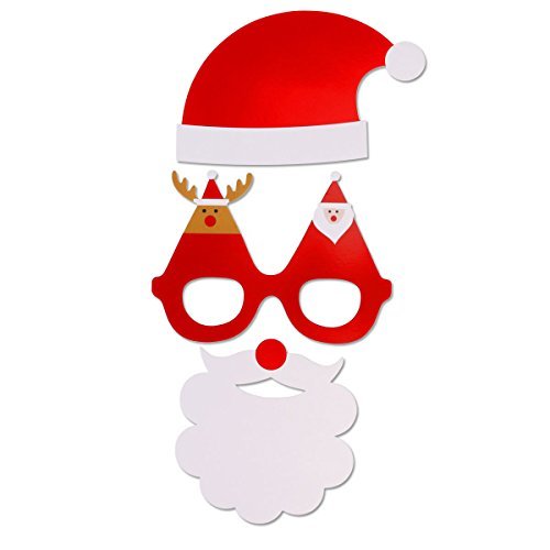 UEETEK Weihnachten Photobooth Requisiten 8ST DIY-Kit für Party liefert mit Brille Schnurrbart Hirsch Horn Weihnachtsmütze - 5