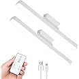 Generic 2 Pack 8W Rechargeable Dimmable Touch LED Light Bar with Remote,Magnetic Under Counter Closet Lights,Wardrobe Lights Adjustable 3 Colors for Cupboard,Closet,Makeup,Bedroom,Wall