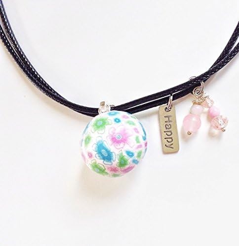 Pink Blue Flower Chime Ball Necklace