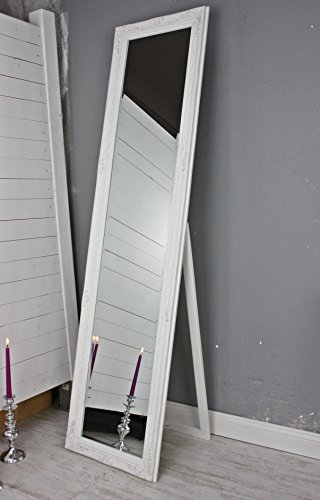 elbmöbel Standspiegel 180 x 45cm groß in weiß antik mit Patina | Spiegel mit Fuß barock aus Holz | im Landhausstil als Badspiegel | Schminkspiegel bzw. Frisierspiegel für das Landhaus | Ankleidespiegel in weiss - 9