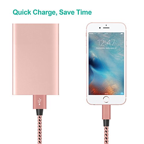Flashstye 3 Pack 1M 1.5M 2M Phone Charger Nylon Braided Lightning to USB Cable Apple lightning cable for iPhone 7 Plus 6S Plus 6 Plus SE 5S 5C 5, iPad 2 3 4 Mini, iPad Pro Air, iPod.(Rose gold & Black ) - 4