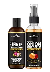 Park Daniel Onion Herbal Oil & Onion Hair Serum For Silky and Shiny Hair Combo Pack 2 Bottle of 100 ml(200 ml), Yellow