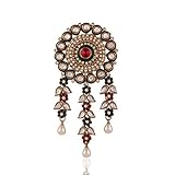 I Jewels Traditional Gold Plated Elegantly Handcrafted Kundan Hair Pin for Women T1011MG (Maroon & Green)