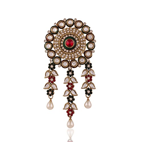 I Jewels Traditional Gold Plated Elegantly Handcrafted Kundan Hair Pin for Women T1011MG (Maroon & Green)