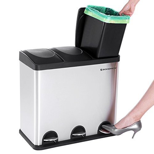 Songmics Mülleimer Mülltrennsystem 54 L mit Inneneimer große Abfallbehälter Treteimer Edelstahl LTB54L - 3