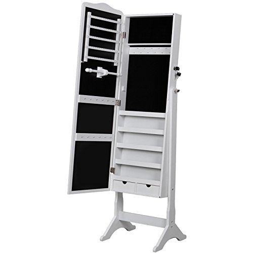 Songmics Armario de pie con espejo para joyas, joyero de madera de pie