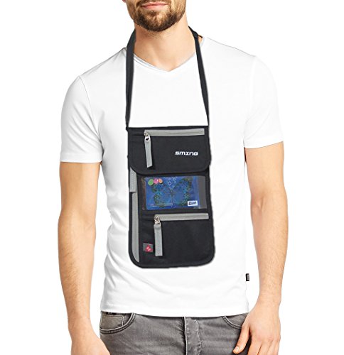 SMING Bolsa viajera Porta Pasaporte de cuello con Bloqueo RFID - Cartera compacta de cuello - Imagen 7