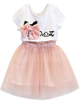 Ragazza Principessa T-shirt con bowknot Maglietta a maniche corte in stampa a lettere + Tutu Dress by OverDose