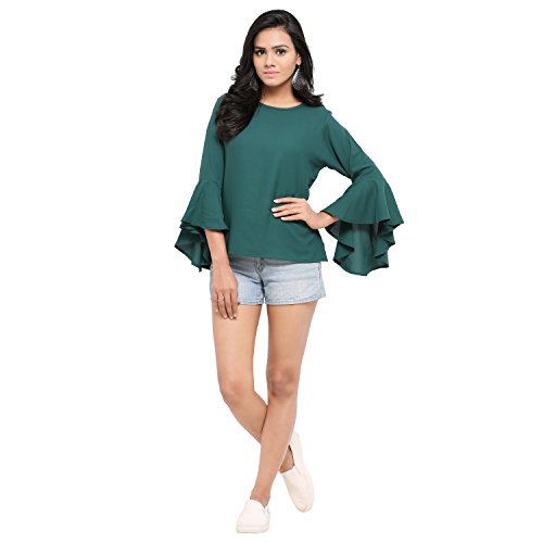 Serein Womens Top (Green Crepe top with Flute Sleeves) RS.499 (75.00% Off) - Amazon Serein Womens Top (Green Crepe top with Flute Sleeves) RS.499 (75.00% Off) - Amazon