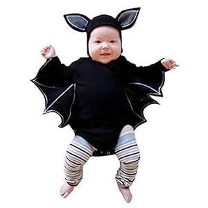 Disfraz Halloween Niña Niño Bebe Fossen Recién Nacido Bebé Monos de Manga murciélago Tops con Sombrero de Oreja