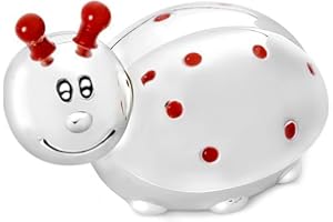 Zilverstad 8057261, Porta dentini Scatoletta Coccinella per Denti da Latte e ciocche di Capelli, in Lega di Zinco, Argento, 49x70x46mm