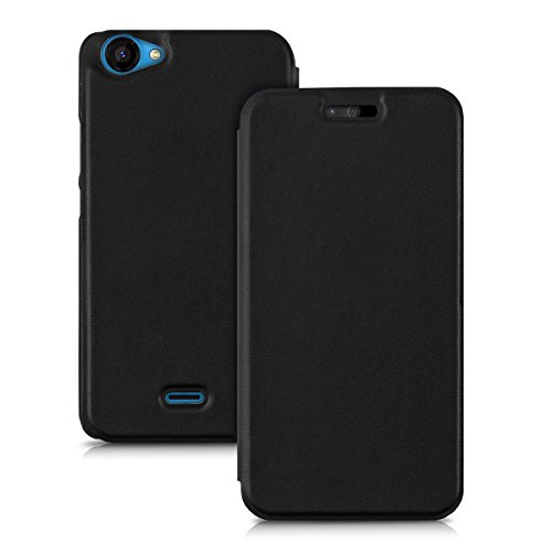 kwmobile Cover per Wiko Rainbow Jam - Custodia protettiva apribile a libro Case stile flip in nero