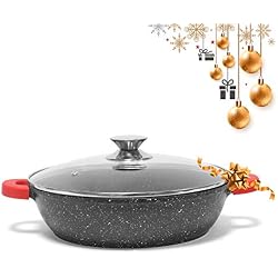 Sautoir Sauteuse Induction Faitout Bas Fonte d'Aluminium Revêtement Façon Pierre sans PFOA Anti Adhérent - Compatible Feux Induction - Cuisson sans Matière Grasse - Manchons Silicone Amovibles - 24 cm