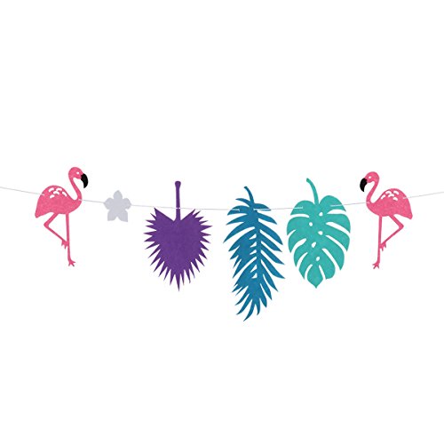 Tinksky Flamingo Blätter Banner Girlande Banner für Geburtstags Luau Party Dekoration (lila) - 2