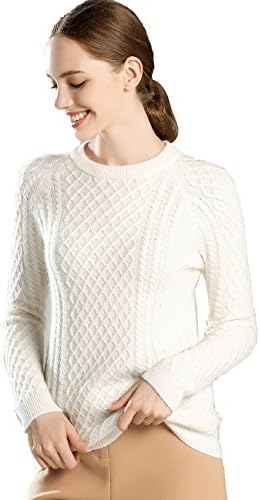 Xiouli Women's Cashmere Long Sleeve Pullover Crewneck Sweater 18U9950(XS,white)