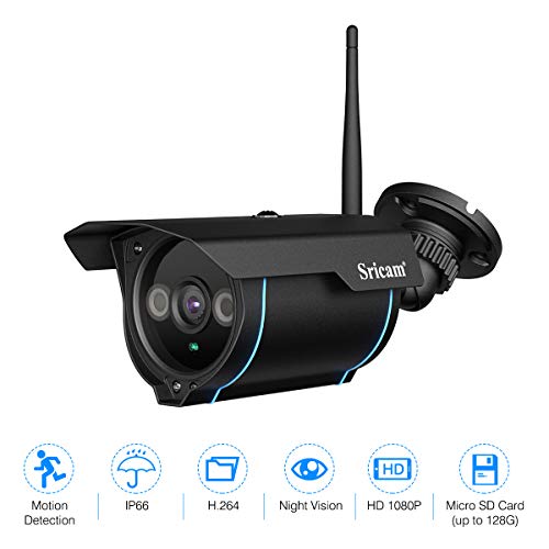 Sricam Seguridad IP Cámara de Viginancia Inalámbrica 1080P ONVIF ,CCTV, P2P, Detección de Movimiento, Visión Nocturna,2.0 Megapíxeles, Expansión de Memoria hasta 128G, Negro, SP007 (Actualizado)