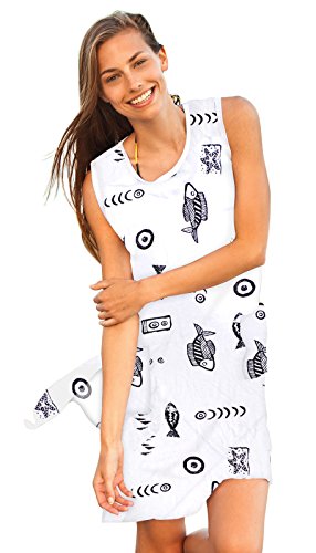 Ingear Beach Short Tank Cotton Dress (White, XX-Large)