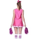 Rosa Cheerleader Kostuem Uniform Cheerleading Cheer Leader mit Pompom Minirock GOGO Damen Maedchen Karneval Fasching -