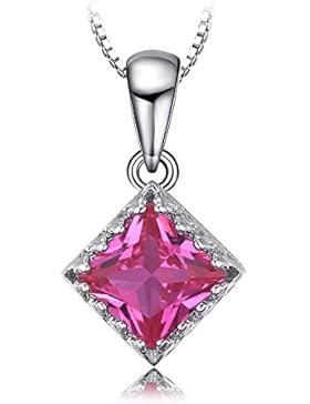 JewelryPalace Classic 1.4ct Square Synthetische rosa Saphir Solitaire Anhänger Halskette 925 Sterling Silber 18...