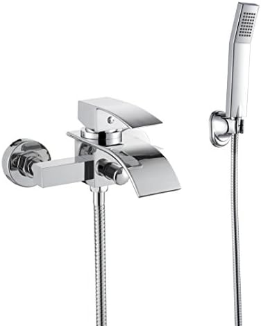 Chrome Waterfall Shower Set with Handheld Shower Bathtub Wall-in Mounted Tub Taps Faucet Mixer for Bathroom (Hot and Cold Water Alternative)