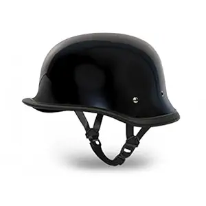 Ezip German Retro style World War Inspired Plastic Half Helmet For Royal Enfield Classic Chrome (Glossy Black, Free Size)