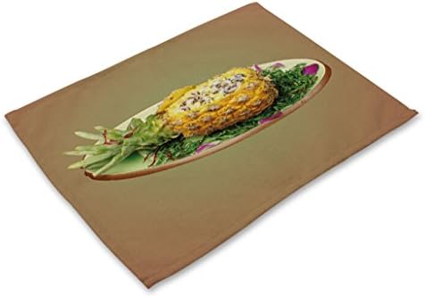 GT Placemat, Fruit, Pineapple, Cotton and linen, Printing, Western mats, Rectangular, Non-slip mat, Heat-resistant, waterproof mats, Kitchen, Tableware mats, (6*Placemats, 42*32CM)