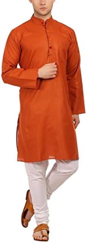 Indian Traditional Mens Soft Cotton Rust Kurta Churidar