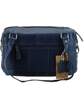 HILL BURRY Damen Schultertasche Shopper Bag Leder Vintage 3088 blau