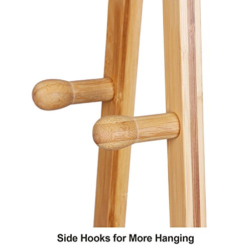 Songmics höhe 152 cm Bambus Kleiderständer Garderobenständer Kleiderstange Schuhregal mit Rollen 2 Ablagen 4 Haken 69,5 x 152 x 43 cm RCR52N - 4