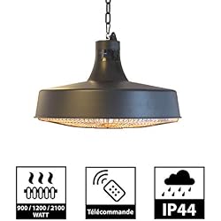 GREADEN [Livré Avant Noël] Parasol Chauffant Suspendu Infrarouge Télécommande Chauffage électrique de terrasse Halogène 2100W IP44 - Radiateur Nordique Jardin/Patio/Terrasse/Intérieur
