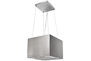 STELE Dunstabzugshaube 40 cm MIRAMAR, Umluft, 3 Leistungsstufen, 560 m³/h Luftstrom, LED-Beleuchtung, Edelstahl/Aluminium (Silber), Inselhaube Deckenmontage