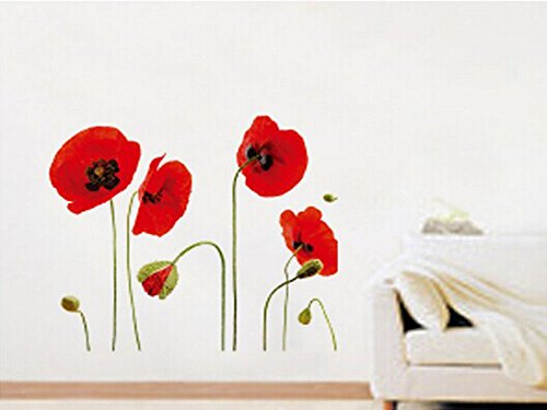 SMARTLEGEND Abnehmbare Wandsticker Wallsticker Wandtattoo Größe: 50cm*70cm Home Decoration Rot Blumen Mohn fashion - 2