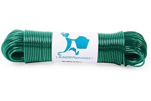 LAUNDRYSPECIALIST Linka do suszenia prania 50 metrów ze stalowym rdzeniem – Made in Holandia – odporna na warunki atmosferyczne i bardzo długa – antypoślizgowa linka do prania do domu i na kemping – bardzo mocna