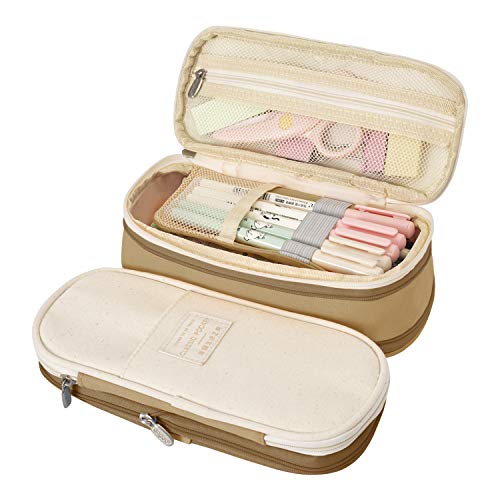 Cassiecy Groß Federmäppchen Teenager Mädchen Große Kapazität Briefpapier Pouch Stifte Etui Mäppchen, Leinen, 21 * 11 * 7 CM (Khaki)