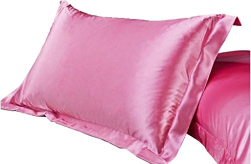 Jinyouju 2pcs Satin Silk Like Solid Color Pillow Case Cover Pillow Shams with Envelope Closure For Hair and Facial Care Faux Mulberry Silk Fabrics 48*74cm (18*29 inch, Pink)